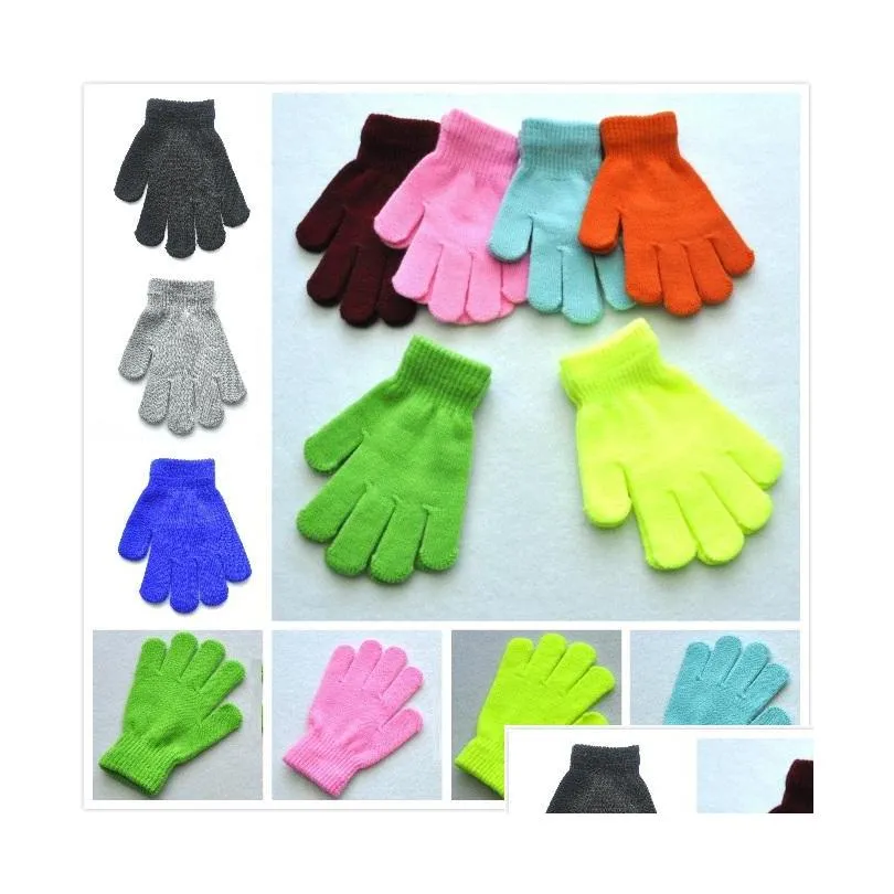 12 colors children winter solid gloves candy color boy girl knitting glove kid warm knitted finger stretch mitten student outdoor