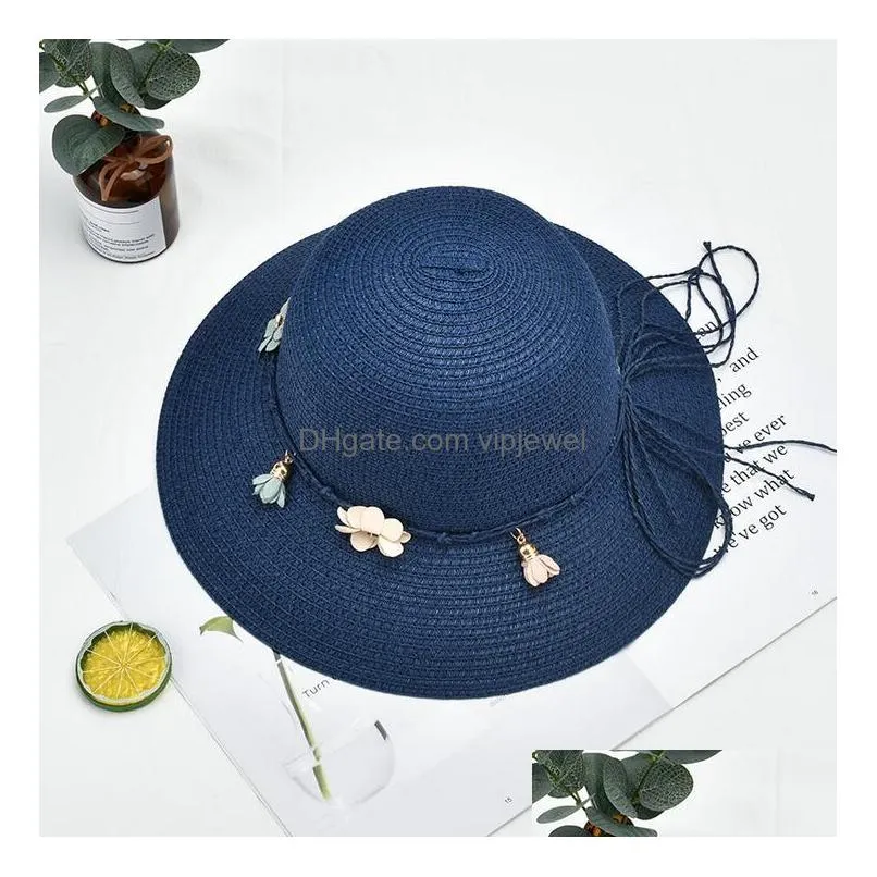 5 colors fashion woman straw sun hat beach sunscreen protection foldable straws cap cover sunshade caps