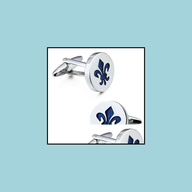 classic fleur de lis cufflinks blue enamel pattern silver color cuff links for french