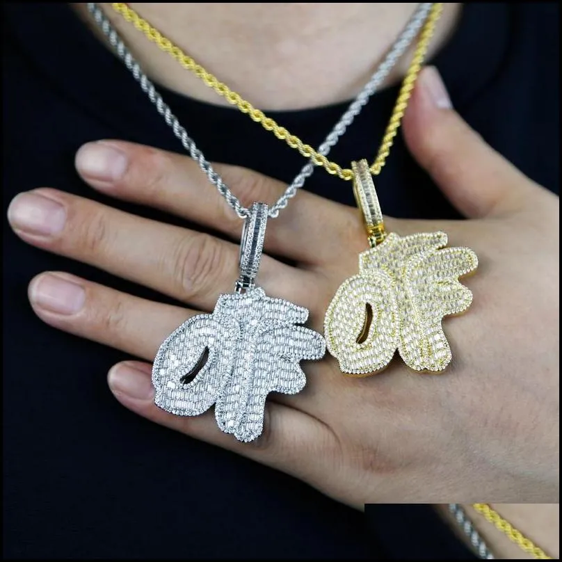 men hip hop iced out otf letter pendant necklace bling 5a cubic zirconia paved tennis chain necklace jewelry