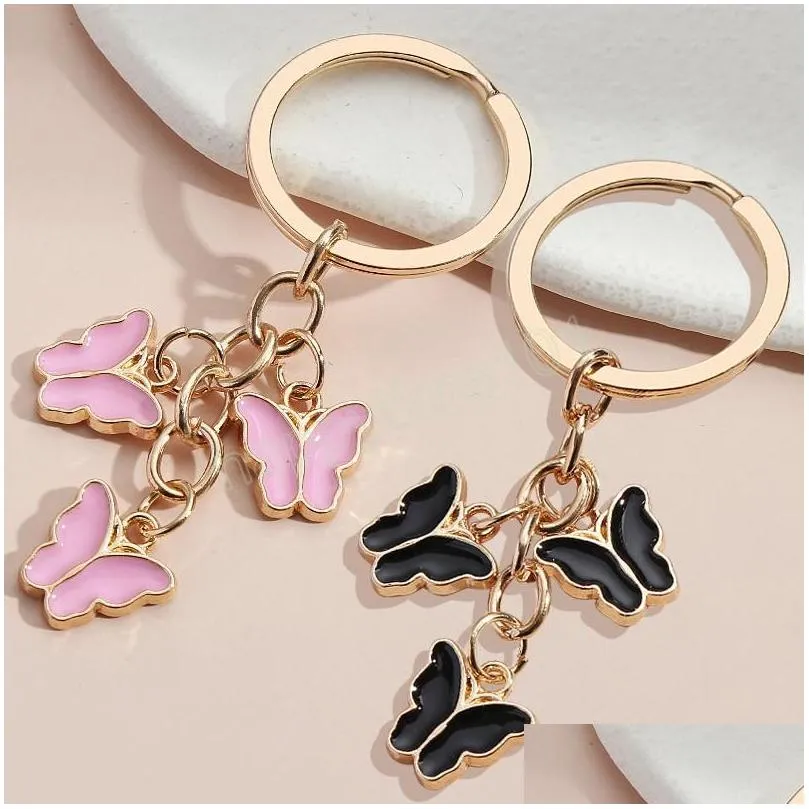 cute keychain colorful butterfly key ring handbag purse pendant insect keyring for women girls bag accessorie handmade jewelry