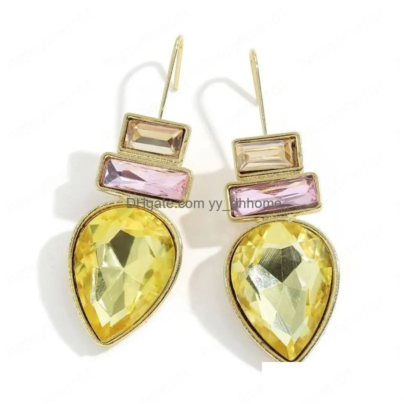 fashion multicolor rhinestone square water drop dangle earring for women crystal jewelry earrings