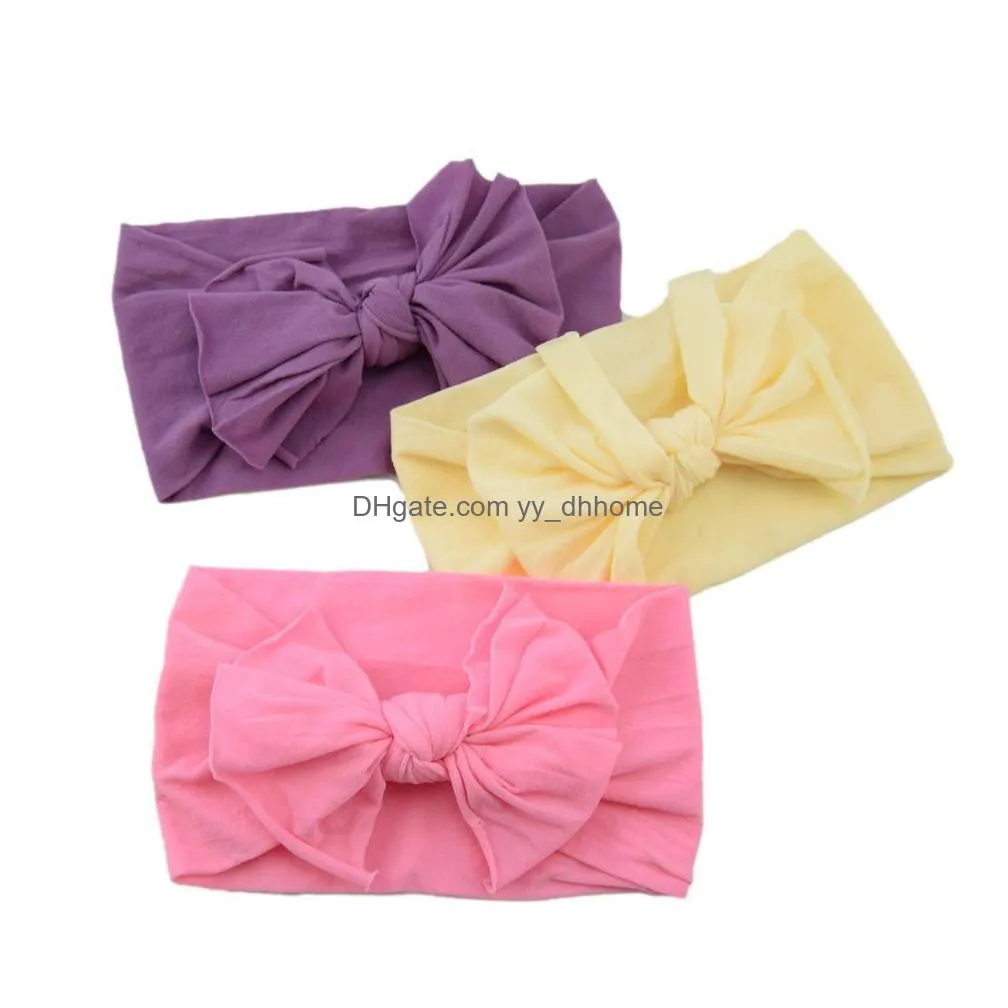 38 colors ins baby girls ruffles big bow headbands plain nylon bowknot hairbands headwear kids headdress born turban head wraps