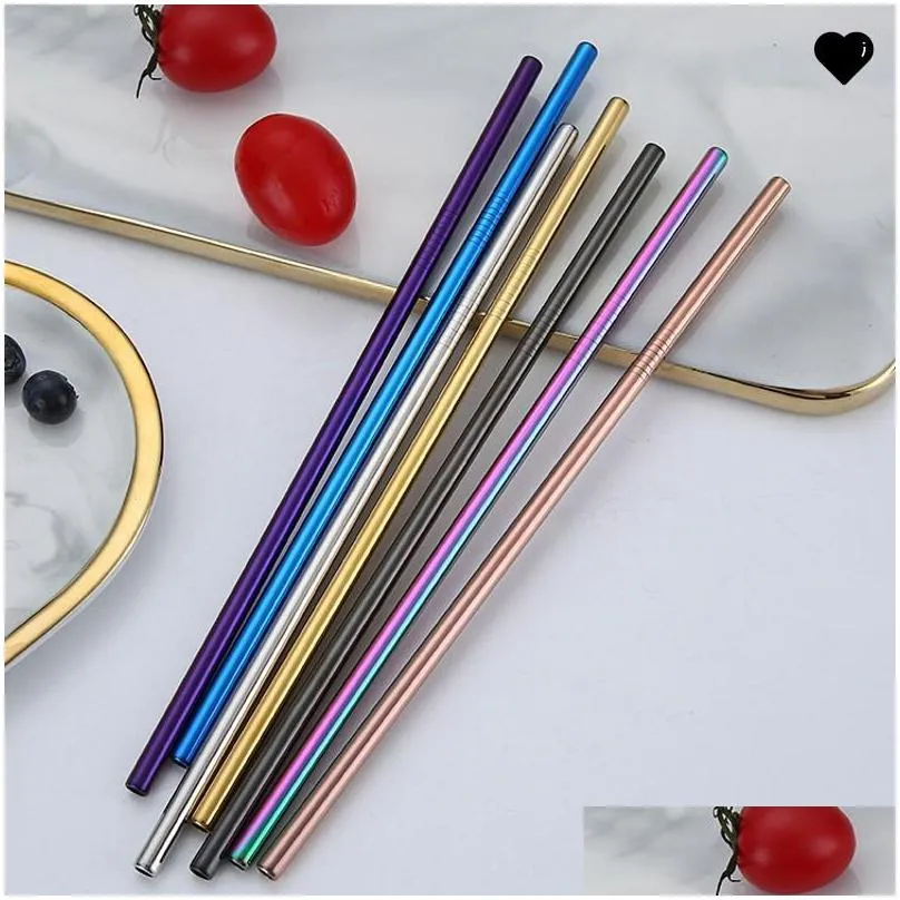 12x215mm 304 stainless steel straw 7 colors straight milk tea straw reusable colorful drinking straw bar drinking tool 97 n2