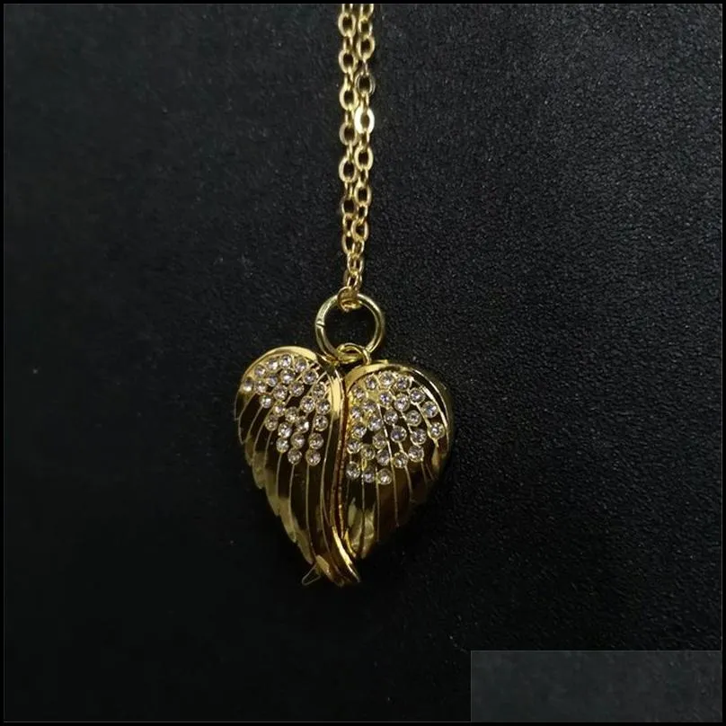 sublimation blank small angel wings locket photo necklaces pendants with zircon