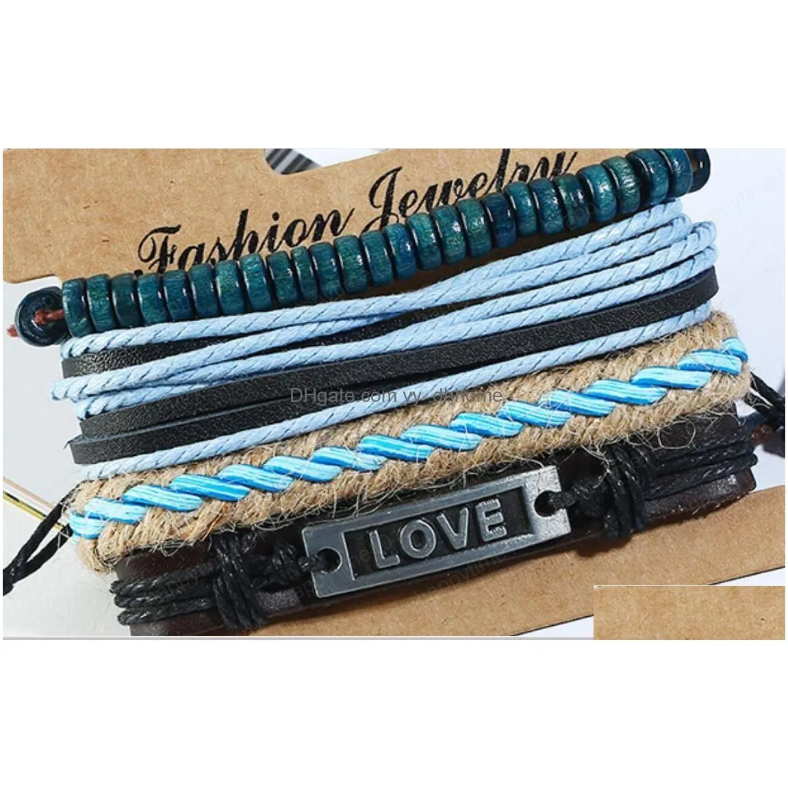 mens bracelet 100 genuine leather bracelet love beading hemp rope simple and easy adjustable bracelet 4 styles 1 set