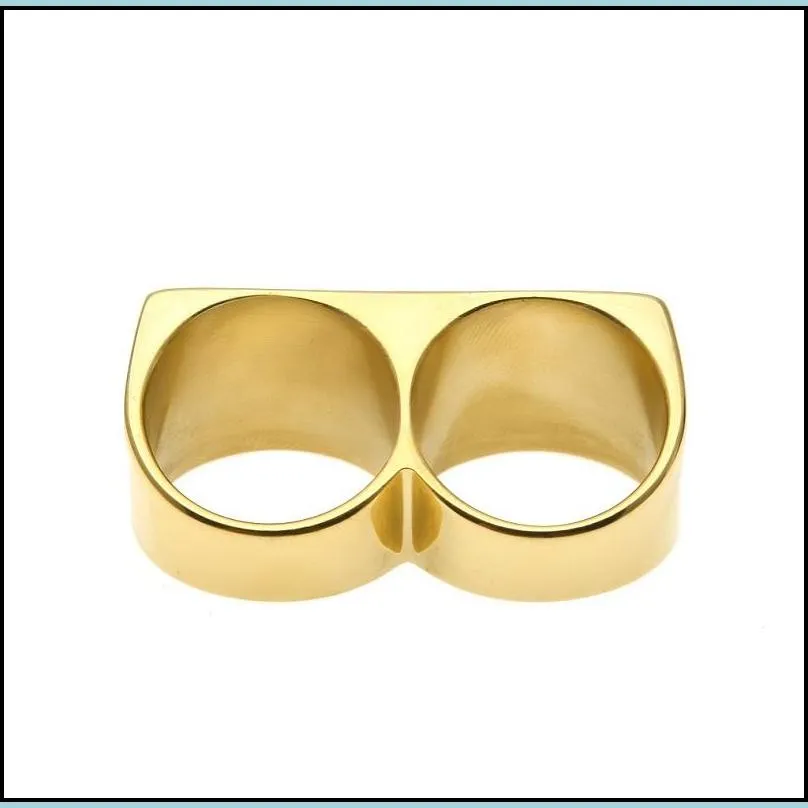 mens double finger ring fashion hip hop jewelry high quality stainless steel gold rings