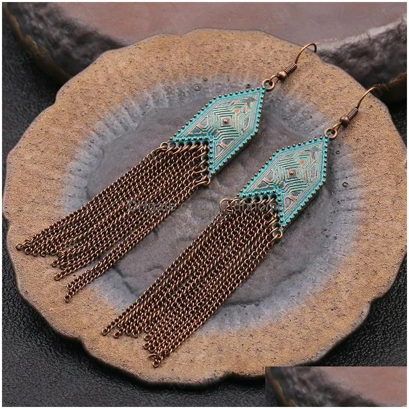 womens long tassel earring statement jewelry vintage bronze arrow chain retro dangle hanging earrings indian jhumka jhumki