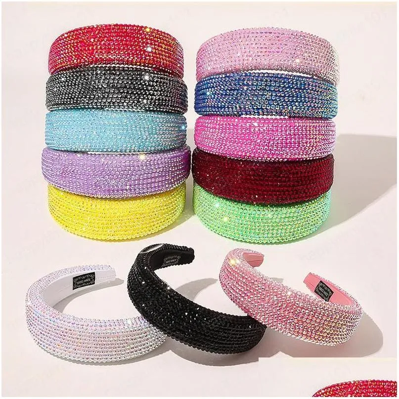 luxury shiny  head hoop widebrimmed headband women rhinestone headband sponge point diamond hair accessories turban