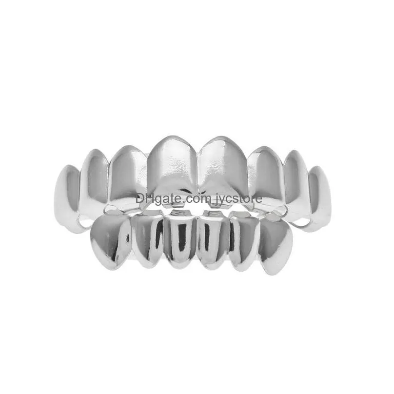 mens gold grillz teeth set fashion hip hop jewelry high quality eight 8 top tooth six 6 bottom grills