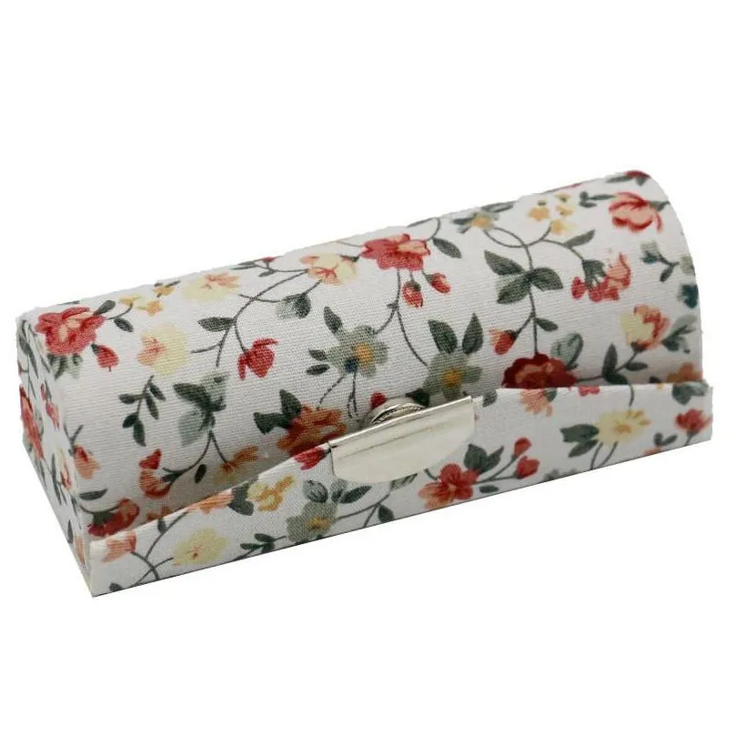 vintage folding lipstick storage boxes handmade cotton linen organizer with mirror flower pattern makeup box for women 2 3lx bb