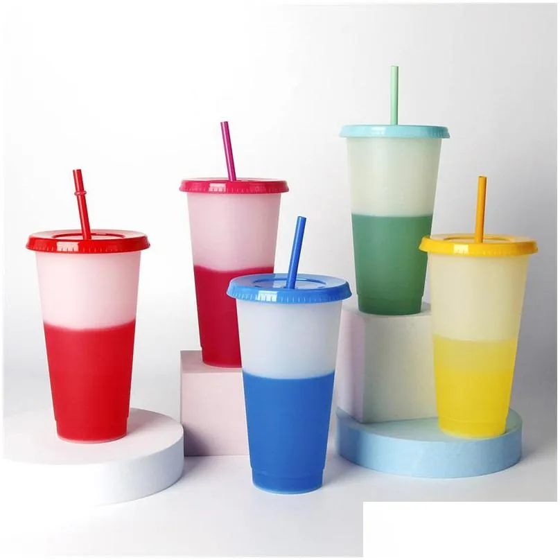 candy colors plastic color change pp cup reusable drinkingthermochromic temperature sensing cups lid and straw 1562 t2