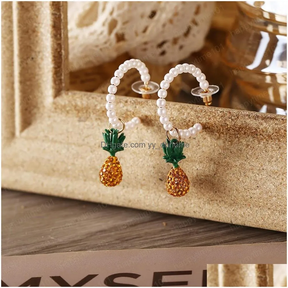  fashion jewelry faux pearl pineapple pendant earrings rhinstone pineapple dangle stud earrings