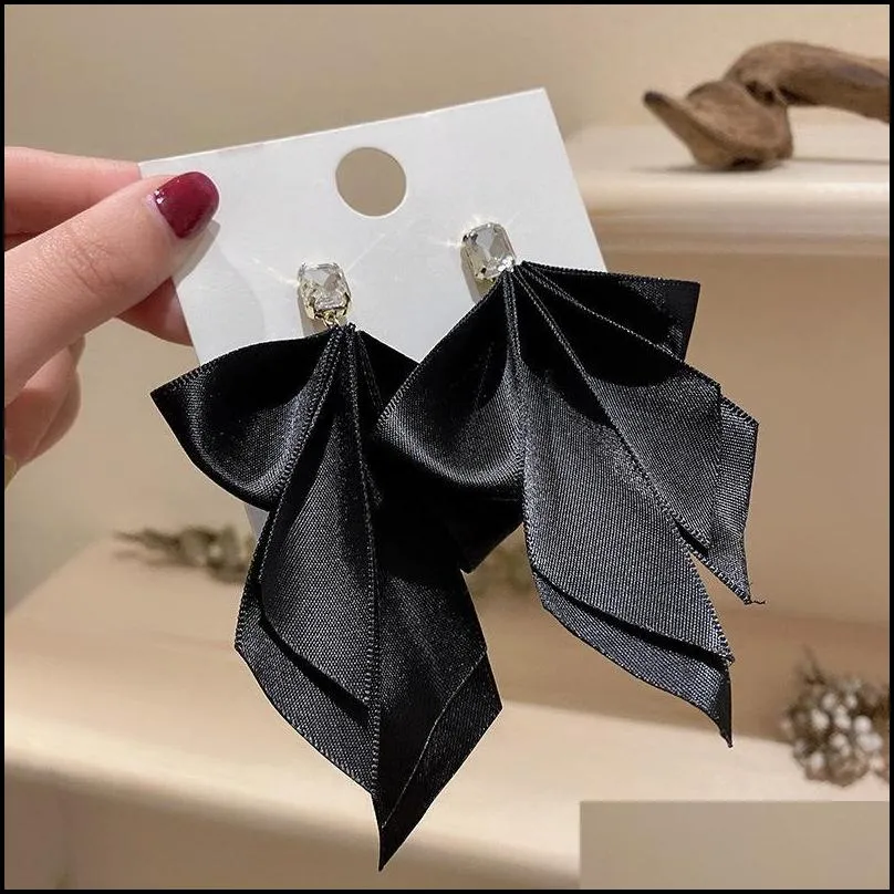 black bow drop earrings long retro eardrop intellectual party travel charm women girl gifts for friends