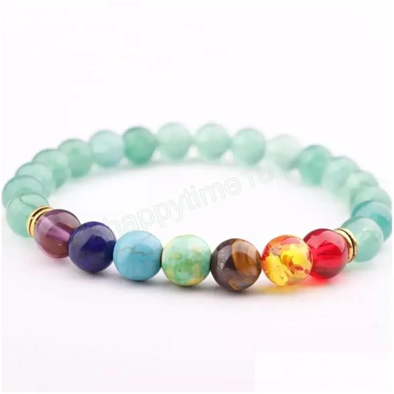 8mm natural green crystal stone strands bracelets handmade beaded for women men charm yoga sports jewelry