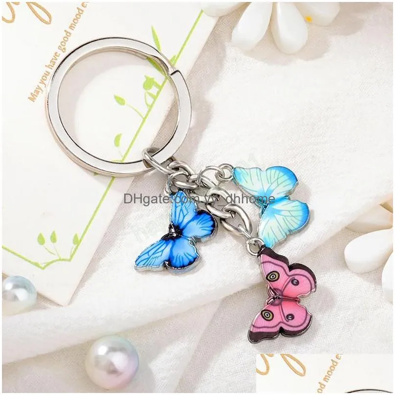 colorful butterfly keychain color dripping insects color butterfly car key ring women bag accessories jewelry gifts