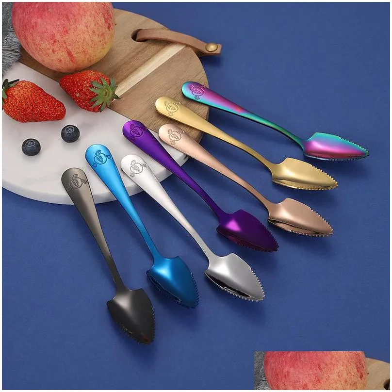 stainless steel spoon fruit scraping mud spoon bilateral serrated household baby food supplement dredging spoon b3