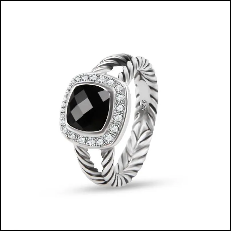 twisted wire rings prismatic black rings womens fashion silver plated micro diamonds trendy versatile styles