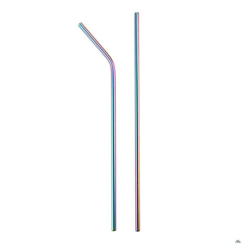 rainbow stainless steel drinking straw suit dazzle color 215x6mm tubularis set with cleaning brush suction tubes kit bar accessories 13jm