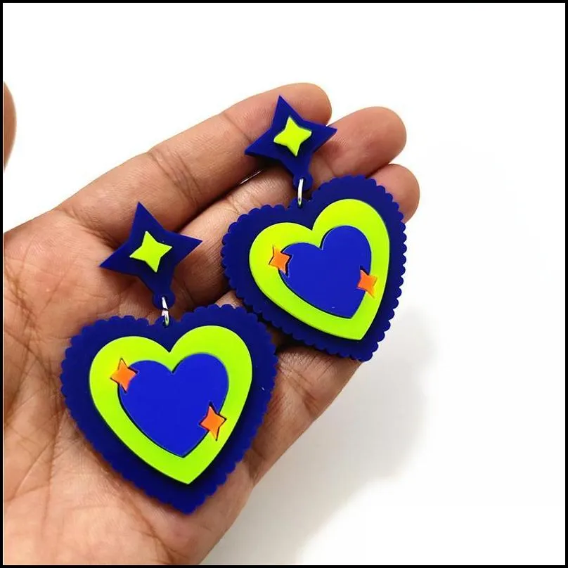 orange blue heart star earrings for women cute romantic drop acrylic jewelry fashion accessories