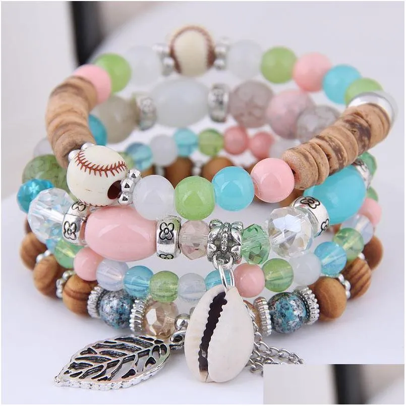 boho beads bracelets for women vintage bracelet femme shell natural stone charm bracelet bijoux multilayer bracelets sets