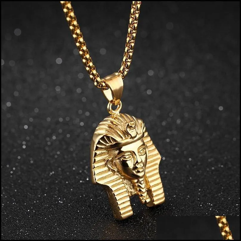 hip hop rock gold silver color stainless steel egyptian pharaoh tutankhamun necklace for men jewerly with 24inch chain