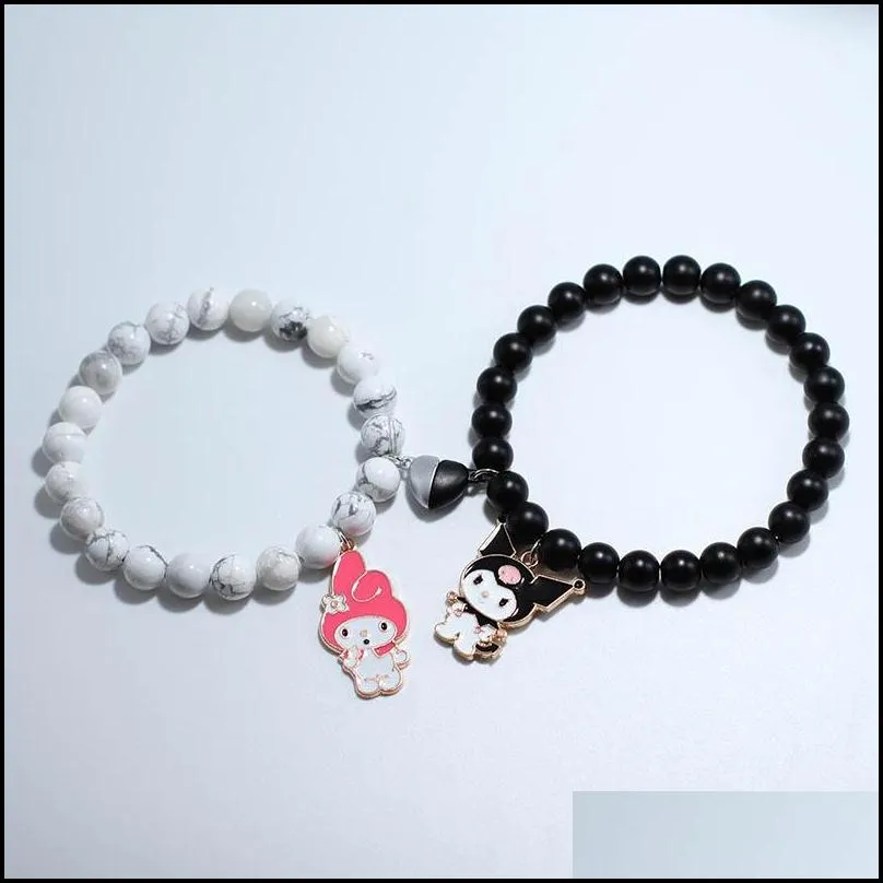 handmade 2 pcs/paired natural stone couple bracelet cute heart magnetic matching braclet for friend