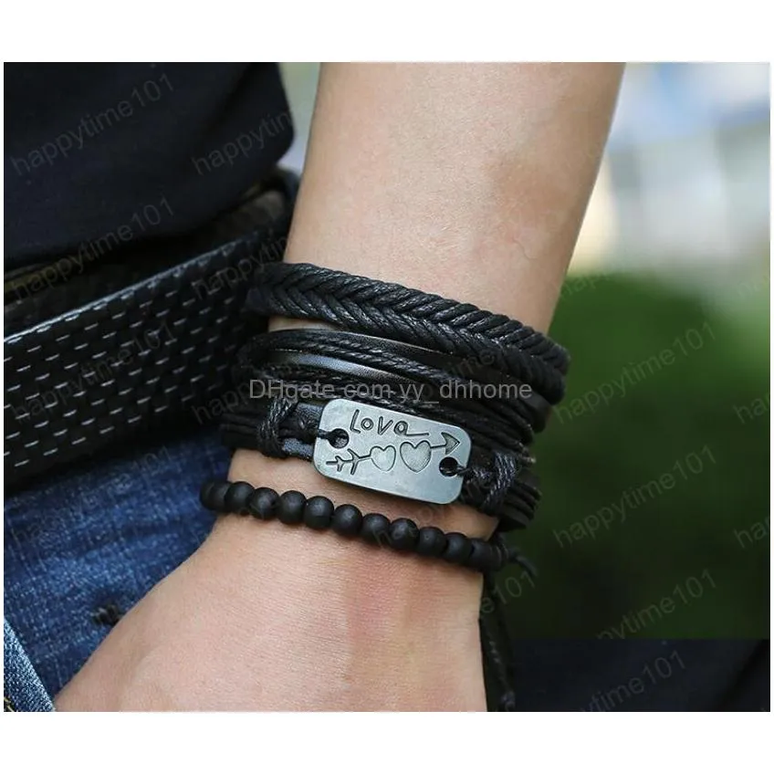 100 genuine leather bracelet love cupid arrow beading hemp rope simple and easy adjustable bracelet mens combination suit bracelet 4