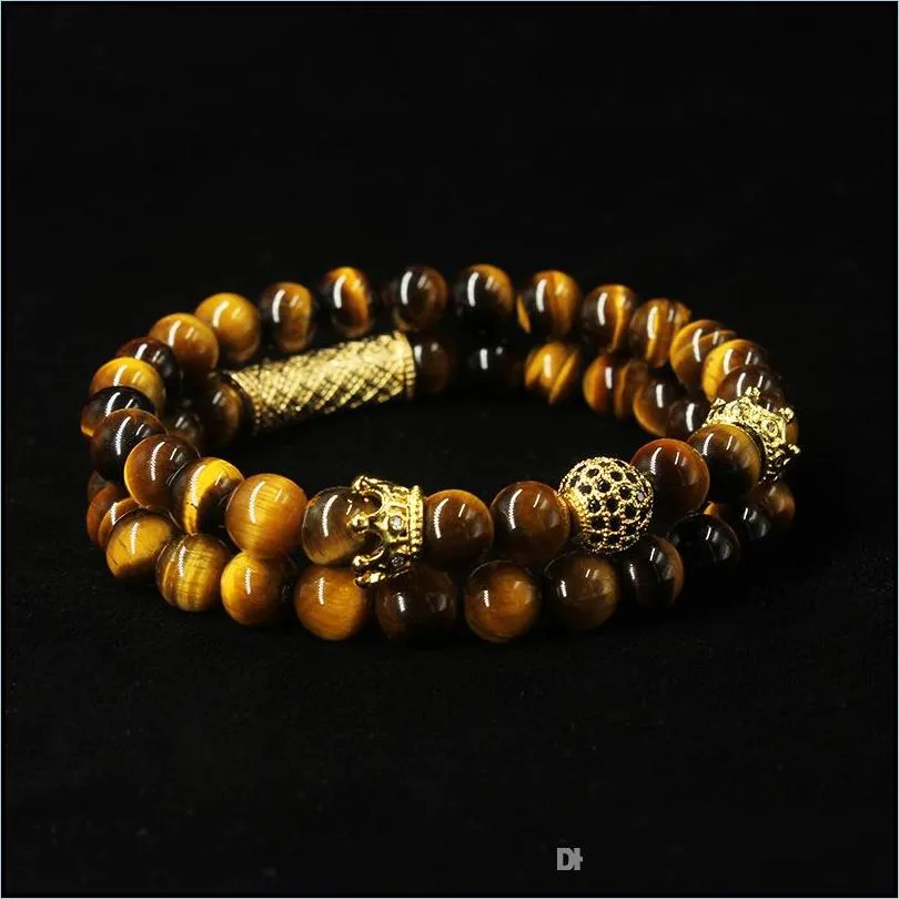 2pc set natural tiger eye pearl beads bracelet set jewelry for men and women elastic material wrist strap accessories gift