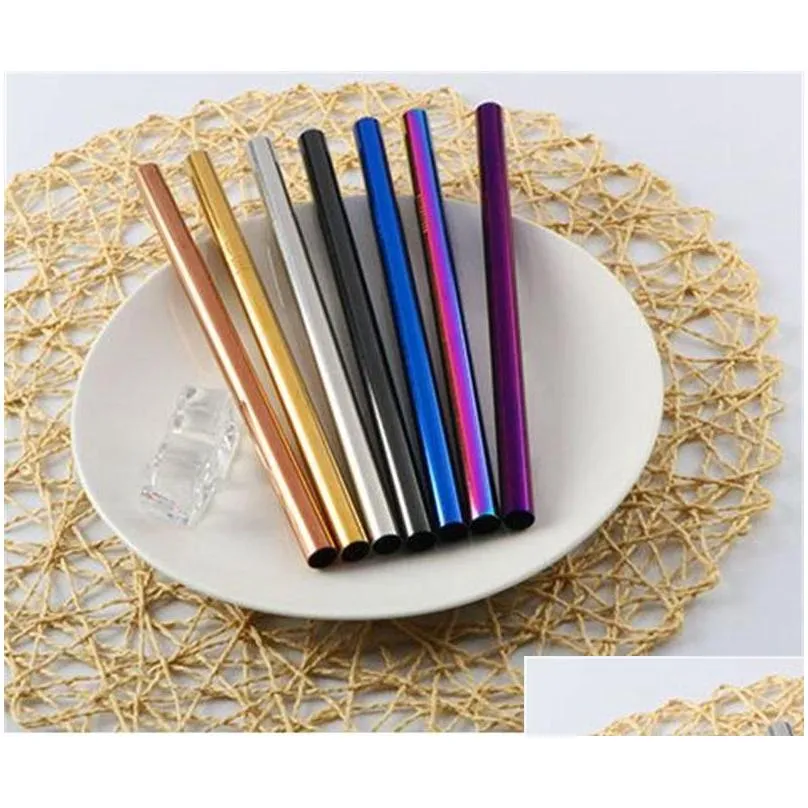 4pcs/set stainless steel drinking straws with package box reusable drinking straw smoothie straws cleaning brush 399 j2