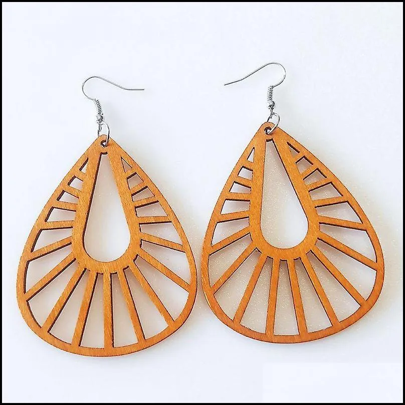 fashion designer geometric wood charm earrings for women trendy natural wooden statement earrings handmade african jewelry wholesale