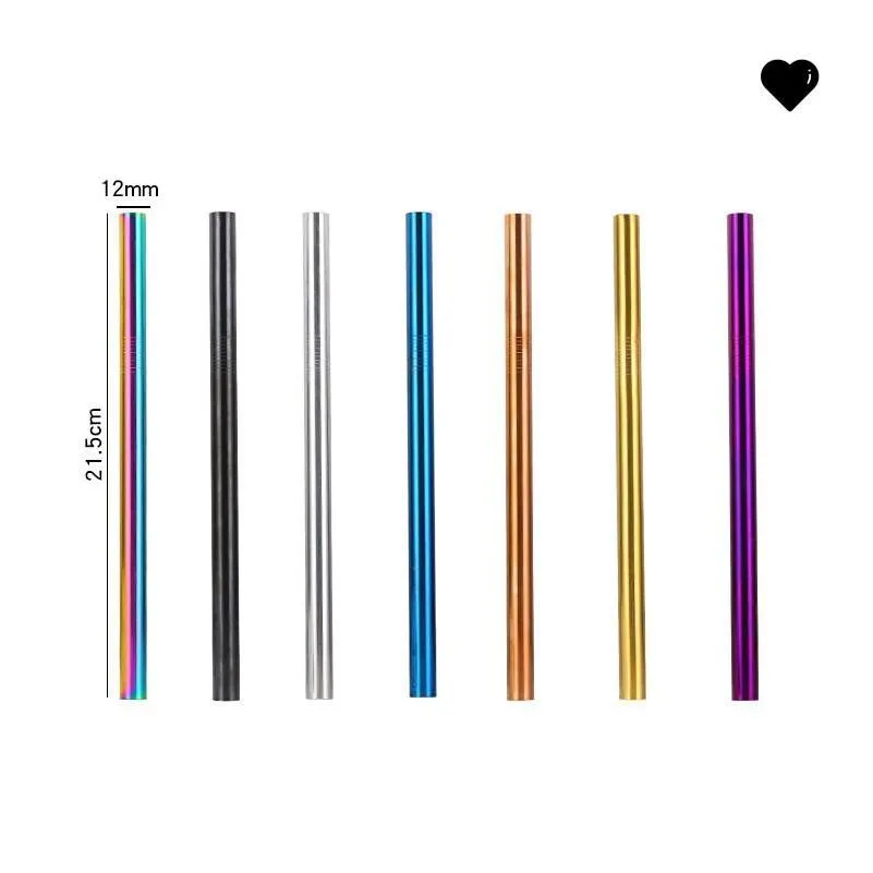 12x215mm 304 stainless steel straw 7 colors straight milk tea straw reusable colorful drinking straw bar drinking tool 97 n2