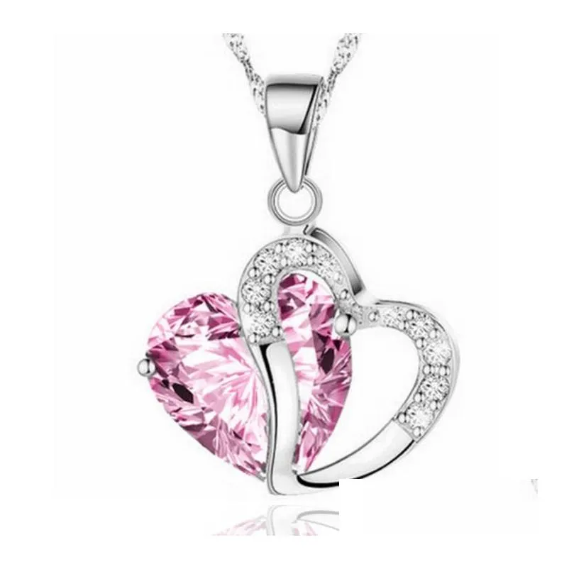 8 colors heart pendant necklace for women fashion 925 sterling silver chains charms jewelry zircon crystal diamond rhinestone ladies love necklace