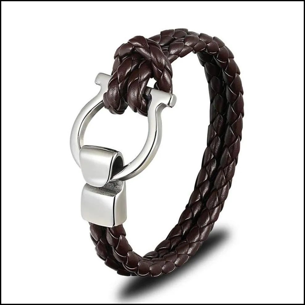 men jewelry punk black braided geunine leather bracelet stainless steel anchor buckle fashion bangles