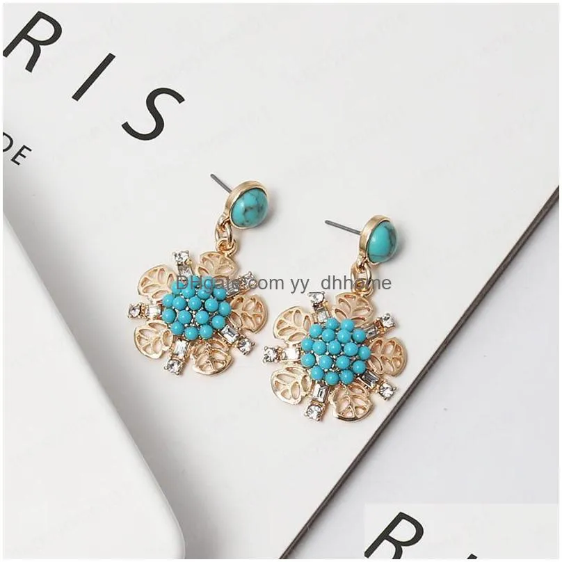  flower white blue beads stone pearls special designs elegant vintage stud earring for women wholesale