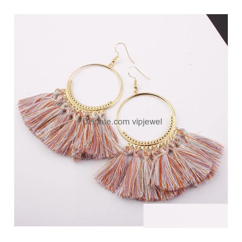 20 colors fashion womens bohemian earrings stud long tassel fringe dangle hook earring eardrop ethnic jewelry gift