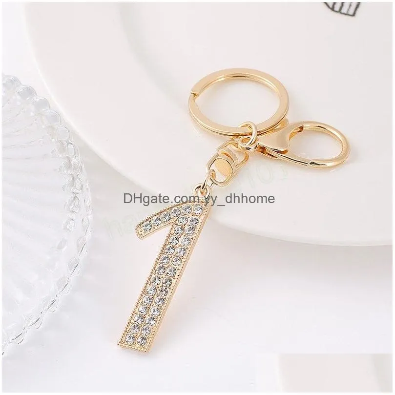 fashion rhinestone figure key rings 09 number arabic numerals keychain for women jewelry handbag pendant keyring keyfob