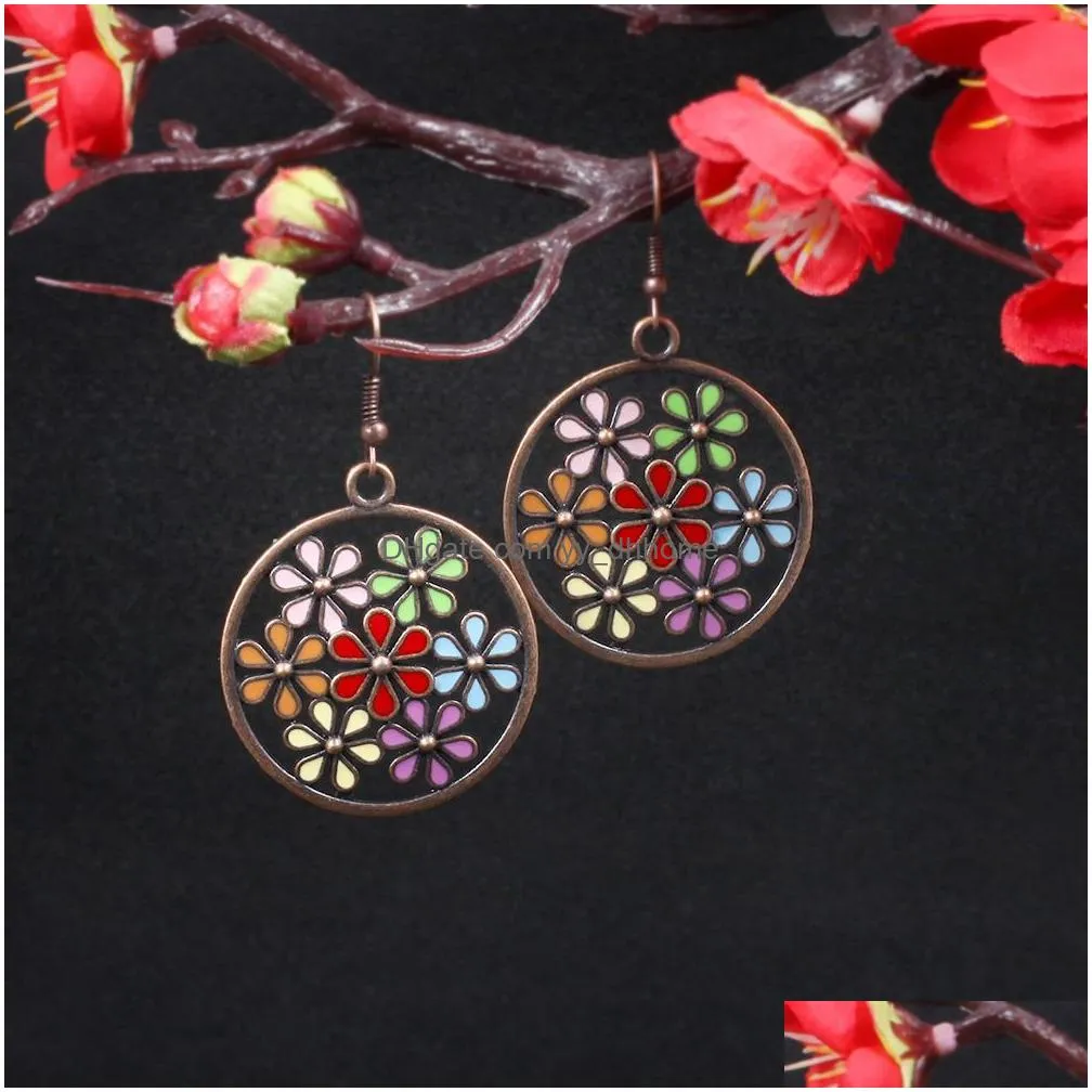 cute earrings for women bronze color coloful flower floral copper drop earrings elegant for wedding party jewelry pendant gift