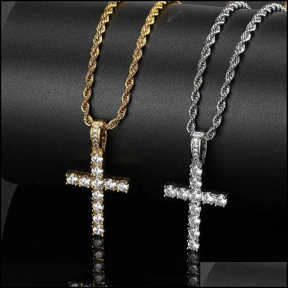 mens cross diamond pendant full of zircon solid trumpet brand designer chain necklace choker european american ornaments