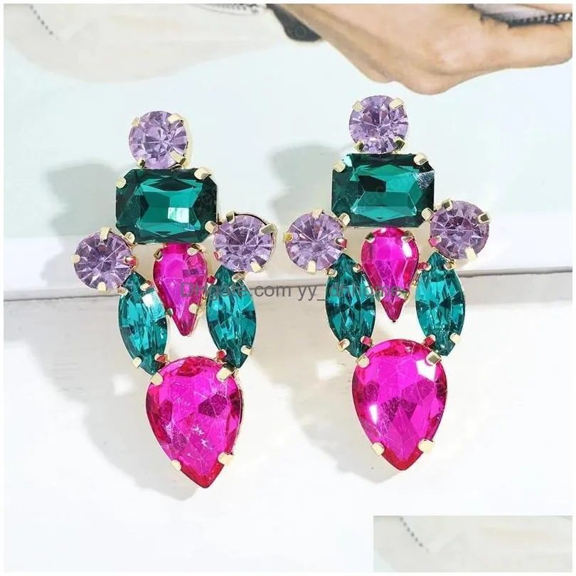 fashion colorful rhinestone irregular dangle earring for women high quality shiny crystal drop earrings jewelry bridal