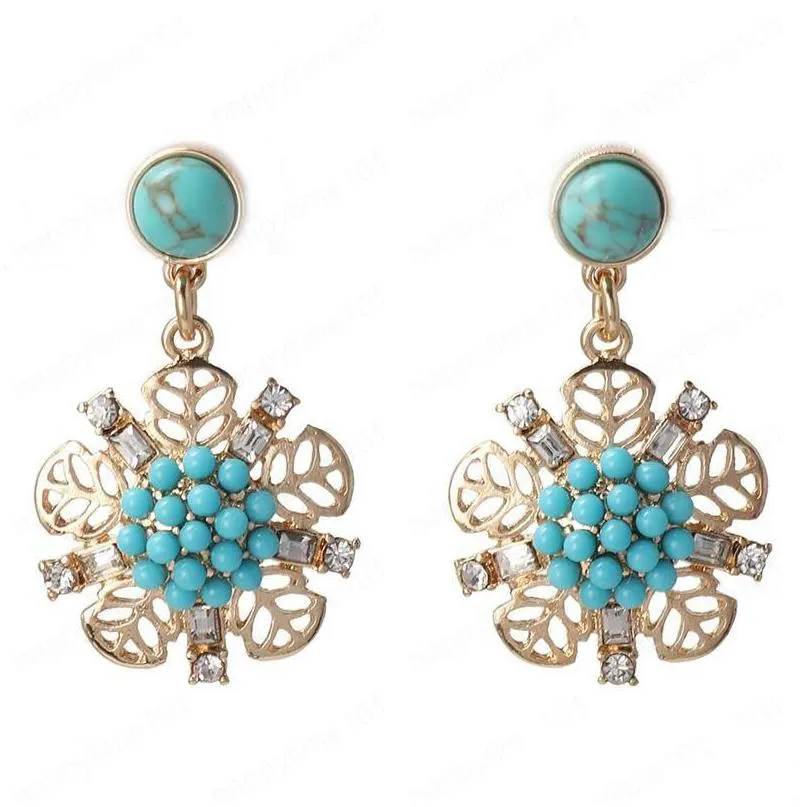  flower white blue beads stone pearls special designs elegant vintage stud earring for women wholesale