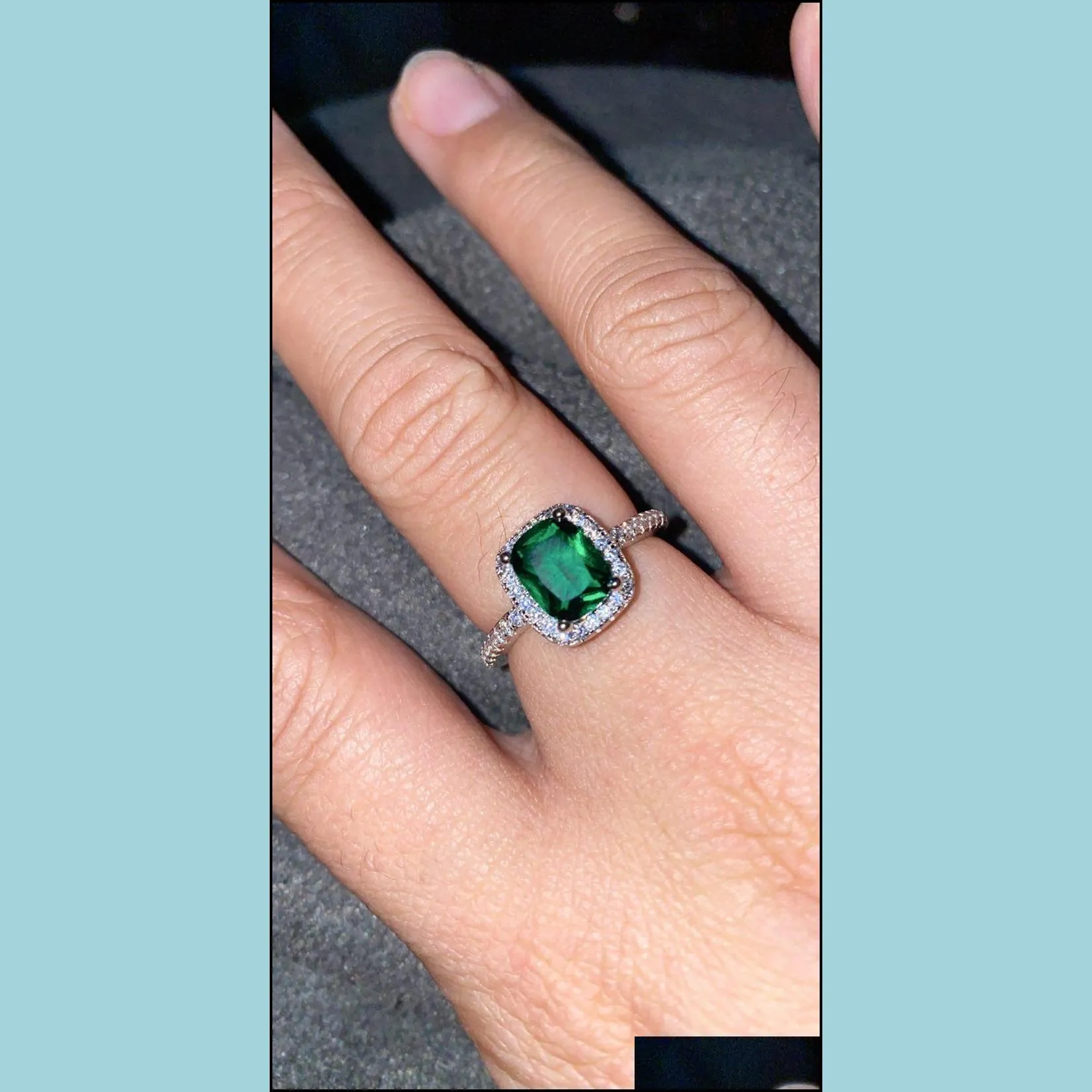 emerald ring 3ct real 925 silver ring element diamond emerald gemstone rings for women whole wedding engageme