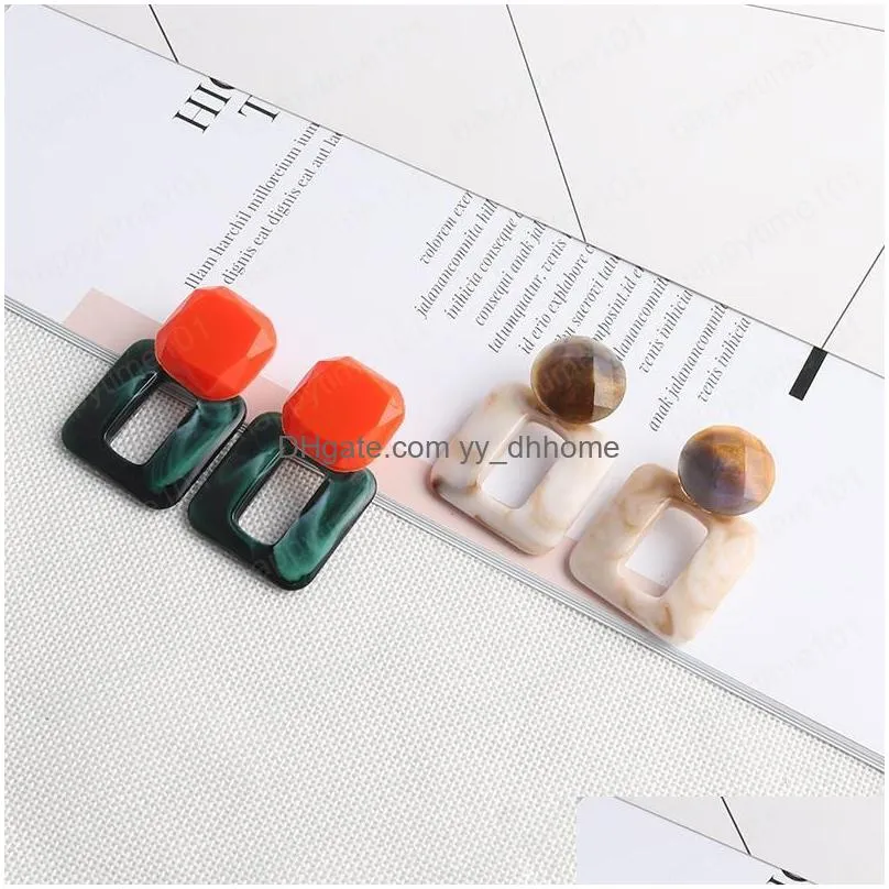  geometric mixed color sweet stud earring for women vintage resin acrylic vintage korean styles earring