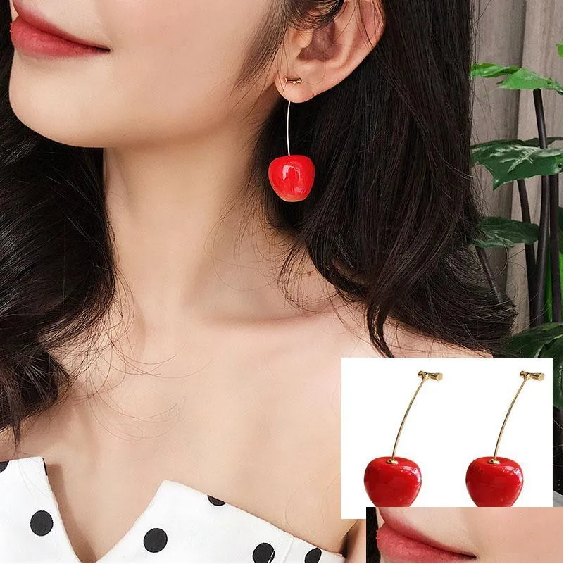 red cherry temperament earrings simple personality exquisite fashion goldplated earrings jewelry gifts for yourself