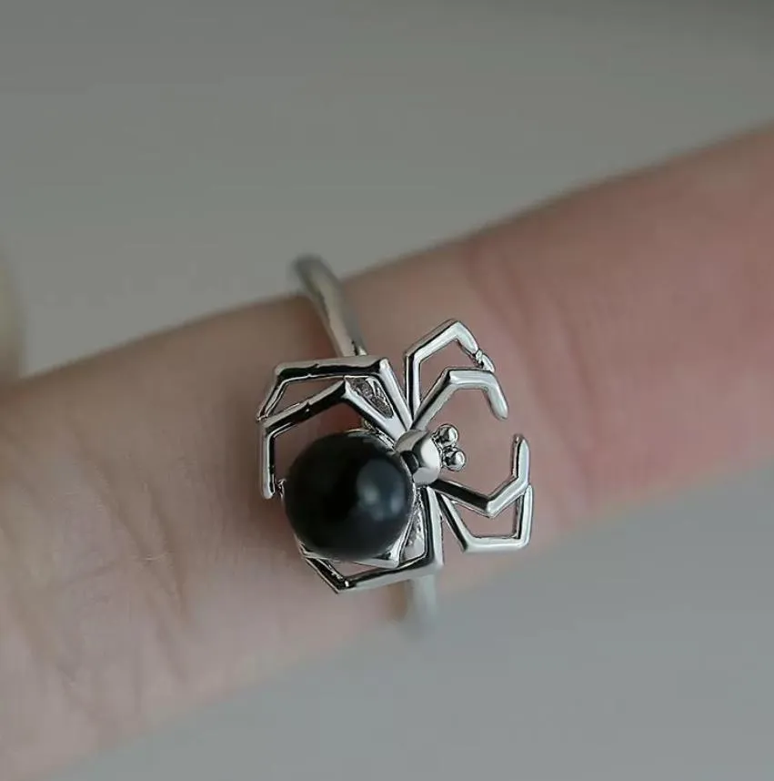 spider silver rings 925 sterling silver natural black sapphire ring personalized women wedding party jewelry