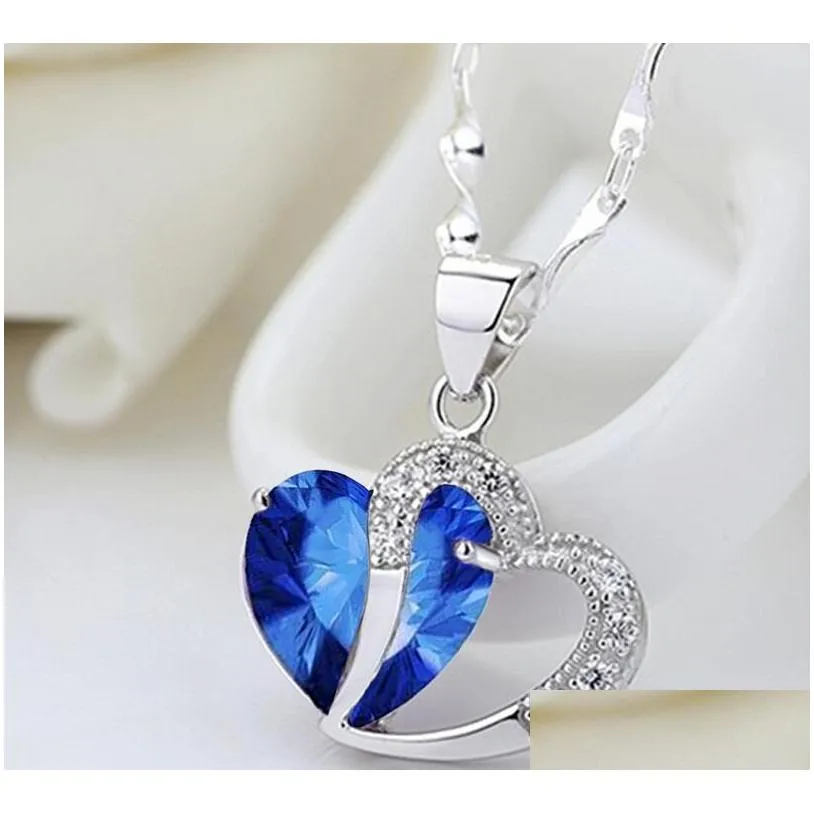 8 colors heart pendant necklace for women fashion 925 sterling silver chains charms jewelry zircon crystal diamond rhinestone ladies love necklace