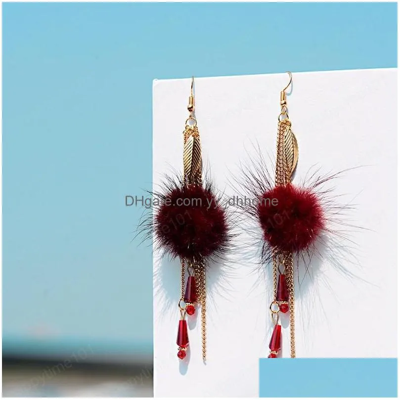 fashion bohemian drop earring handmade luxury pompom long tassel feather hanging earrings for women party jewelry