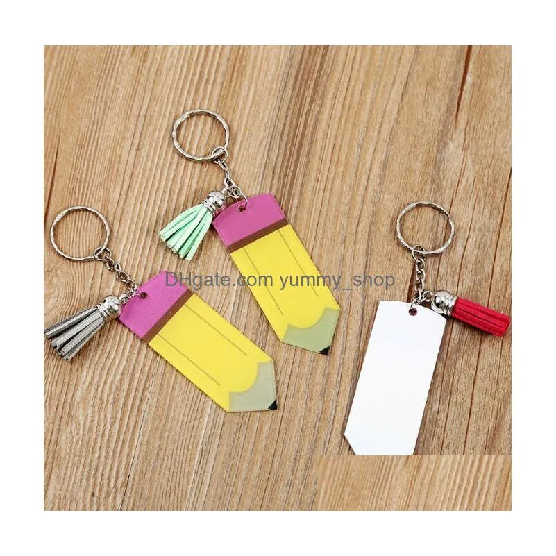 6 color personalized blank letter tassel keychain teachers day pencil key chain acrylic keyring can handwritten