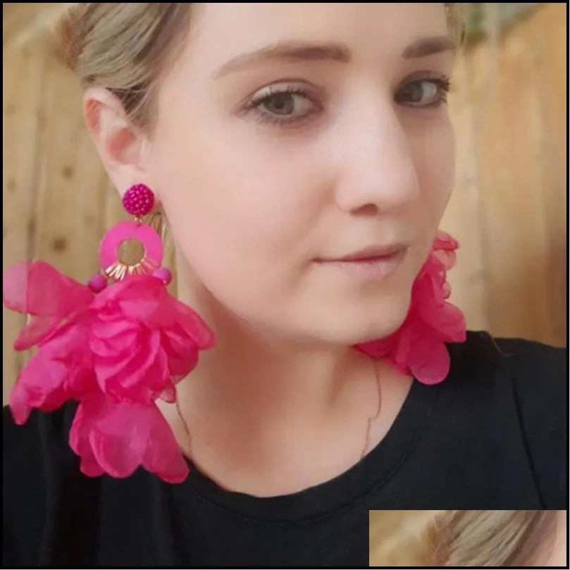 flower big hanging earrings for women girl trend luxury design lace cotton petals fairy elegant jewelry