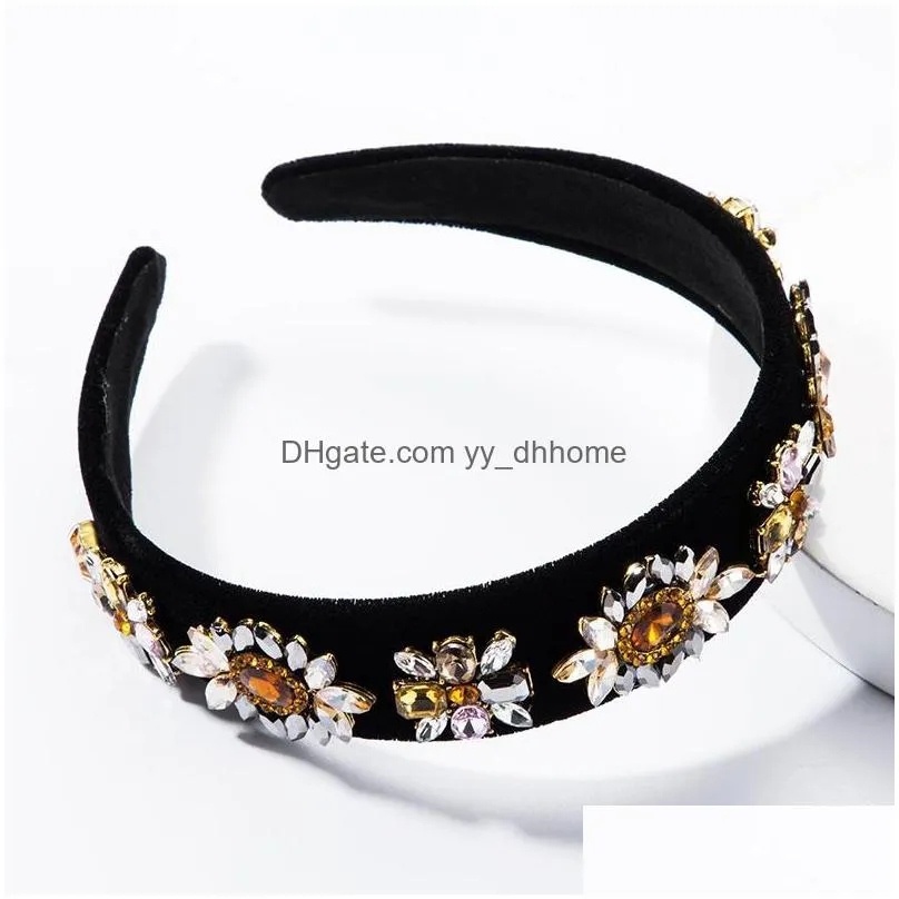 temperament online fashion multilayer glass diamond diamond flower flannel hair band womens highgrade widebrimmed head band